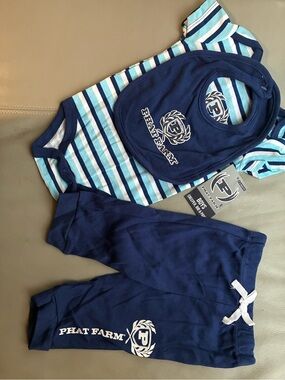 Phat Farm Navy & Light Blue Striped 3-Piece Baby Set